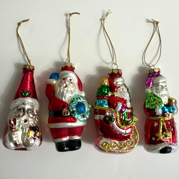 Blown Glass Santa Christmas Ornaments Set of 4 Vintage Style - Picture 8 of 8